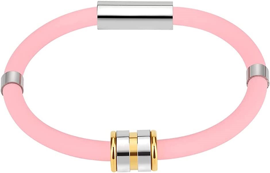 静電気除去 ブレスレット シリコン 静電気防止 防水 チタン 磁気 ゲルマニウム( ピンク,  男性用)