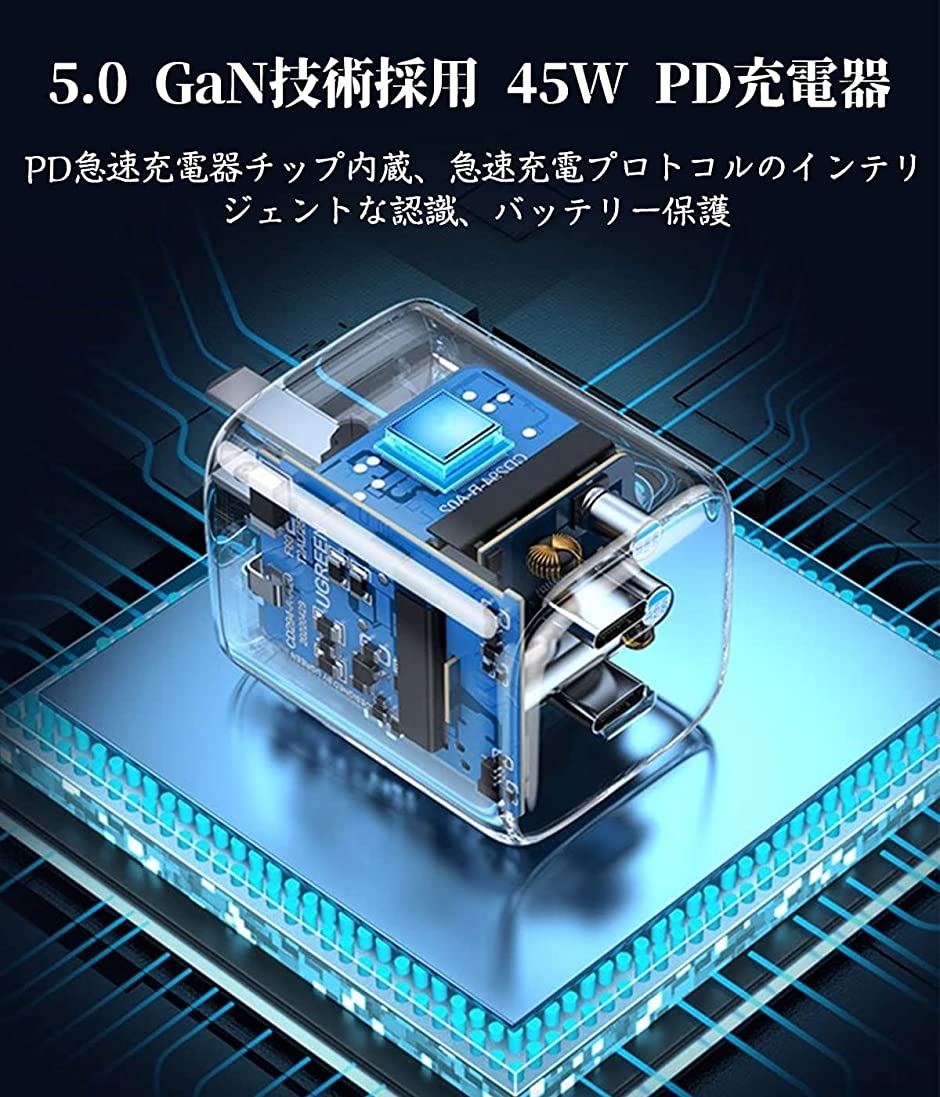 PD 充電器45W usb type c 急速充電器 GaN 折りたたみ式プラグ type-c 2ポート スマホ MDM( 黒)｜zebrand-shop｜02