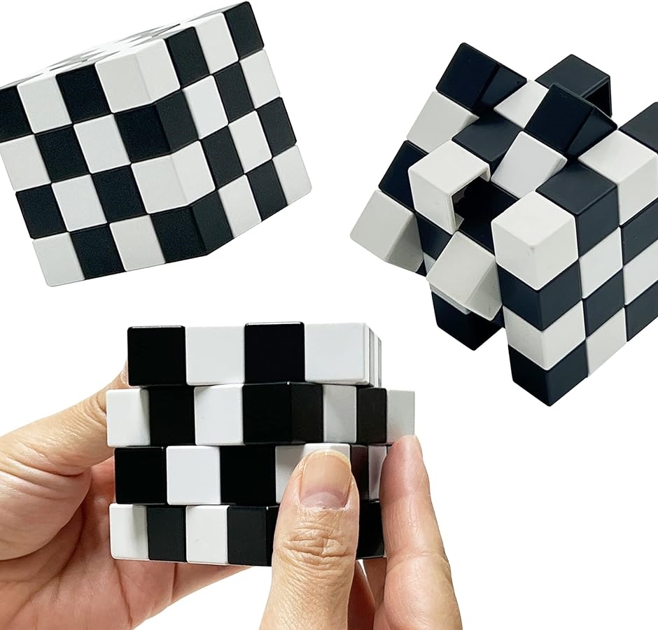 パズル キューブ 4x4 おしゃれモダン白黒 2TONE 回転なめらか ステッカーレス 立体パズル 3Dパズル 高難易度( 3個セット)