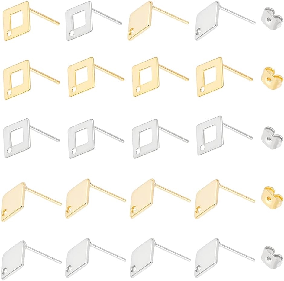 40個 2色 2スタイル スタッドピアスパーツ 菱形 ひし形 イヤリングスタッド( 2色-2種-40個,  9-9.5 mm)