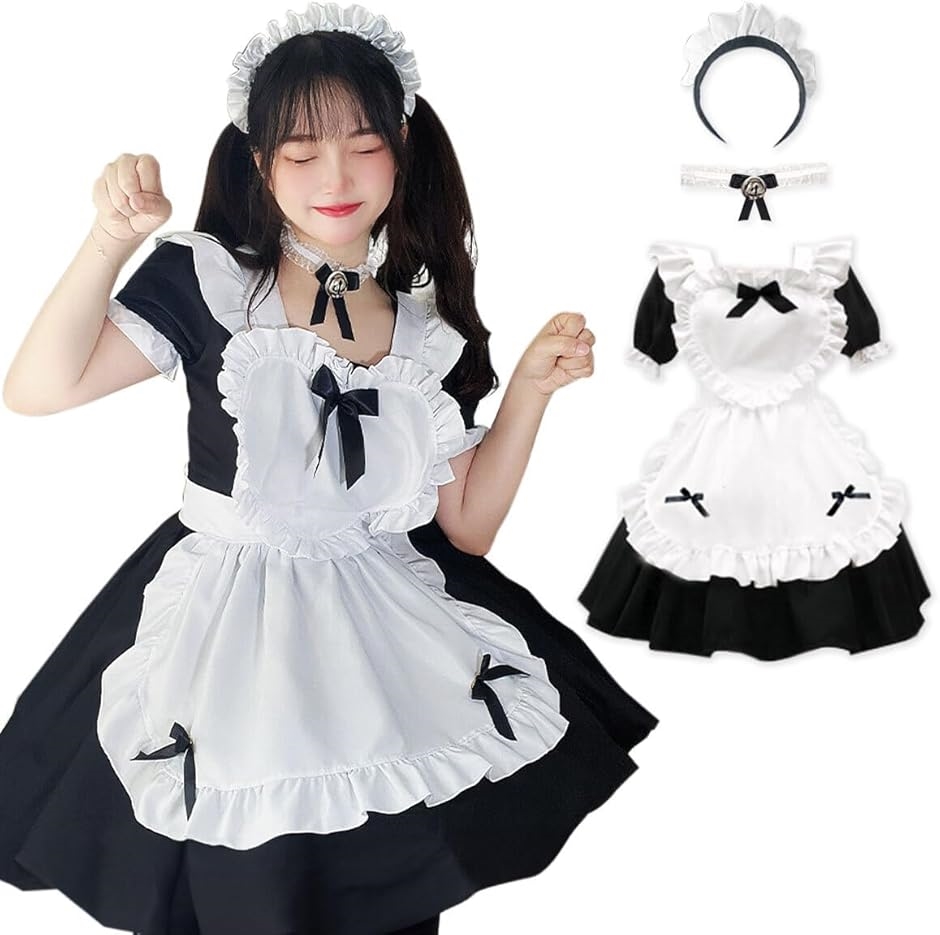 メイド服 コスプレ カチューシャ チョーカー ハロウィン(ブラック, M