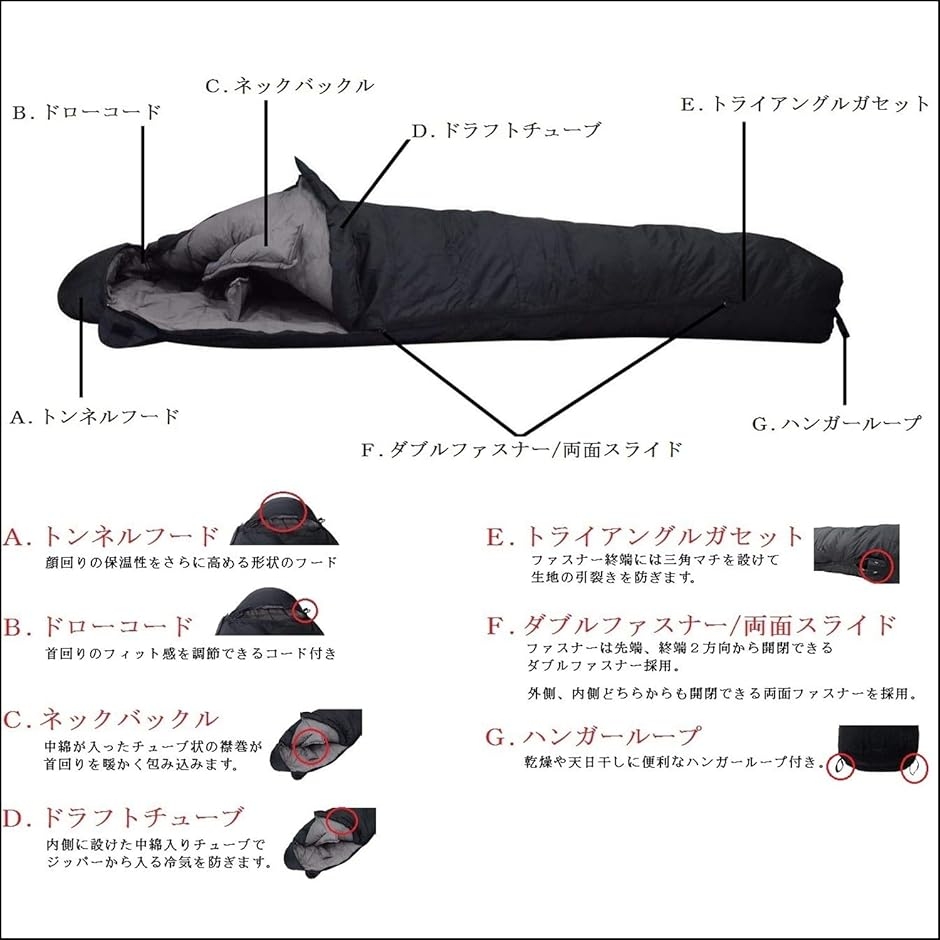 テックエボ 真冬対応型 ダウン 寝袋 シュラフ 耐寒-30度 マミー型 羽毛90% (コヨーテ)_2