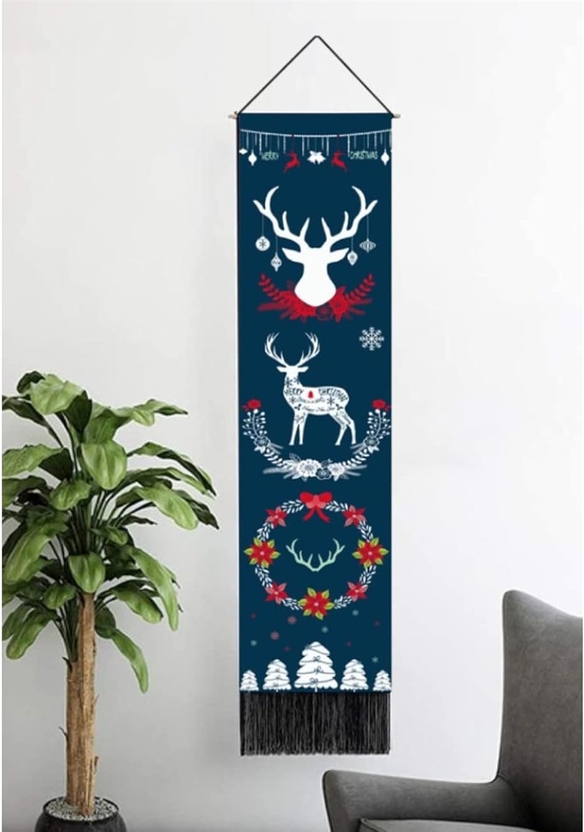 タペストリー クリスマス 縦長 細 壁掛 室内装飾 布 ウオールファブリック インテリア 北欧風( トナカイ)