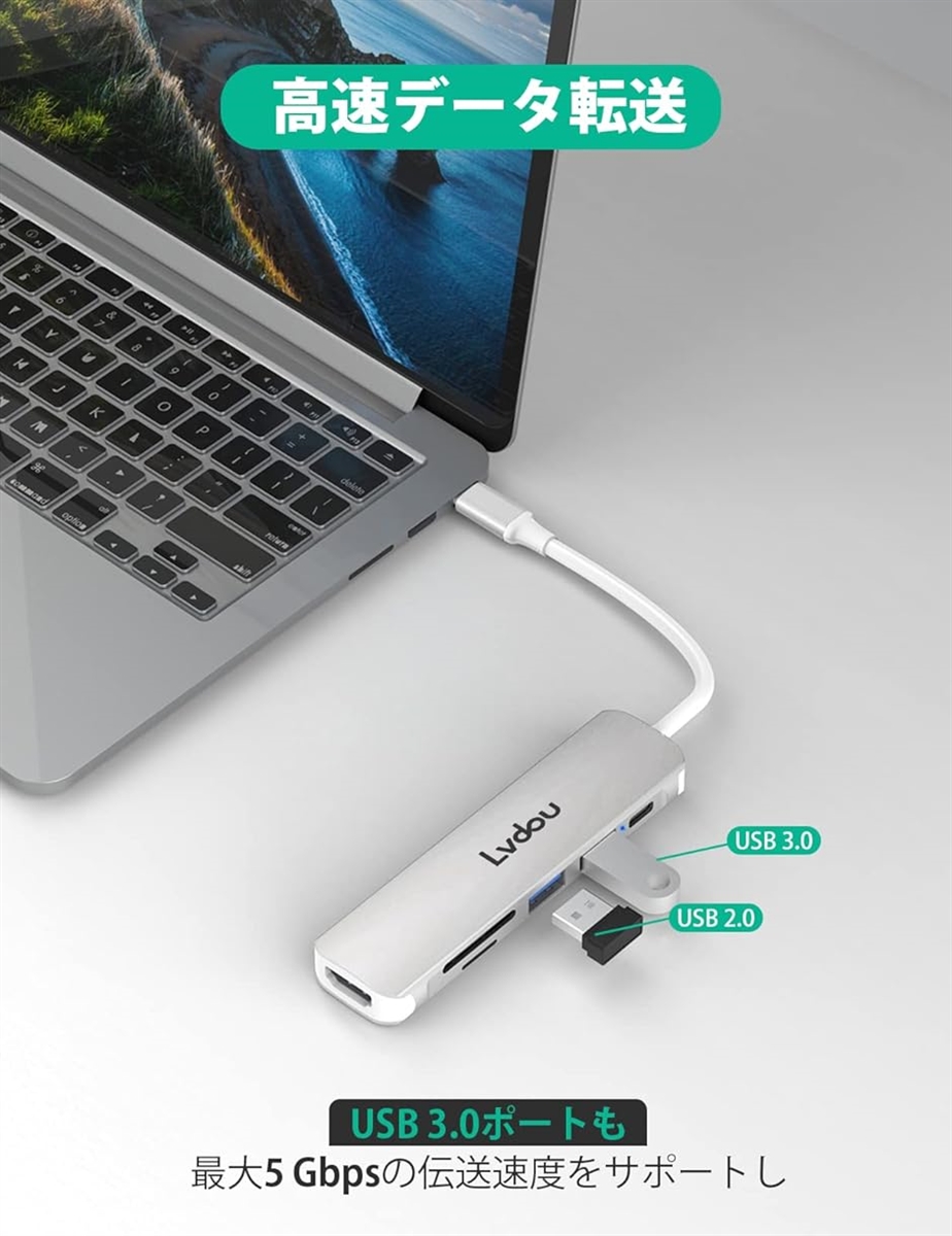 【互換品】USB C ハブ アダプタ 6-in...の詳細画像3