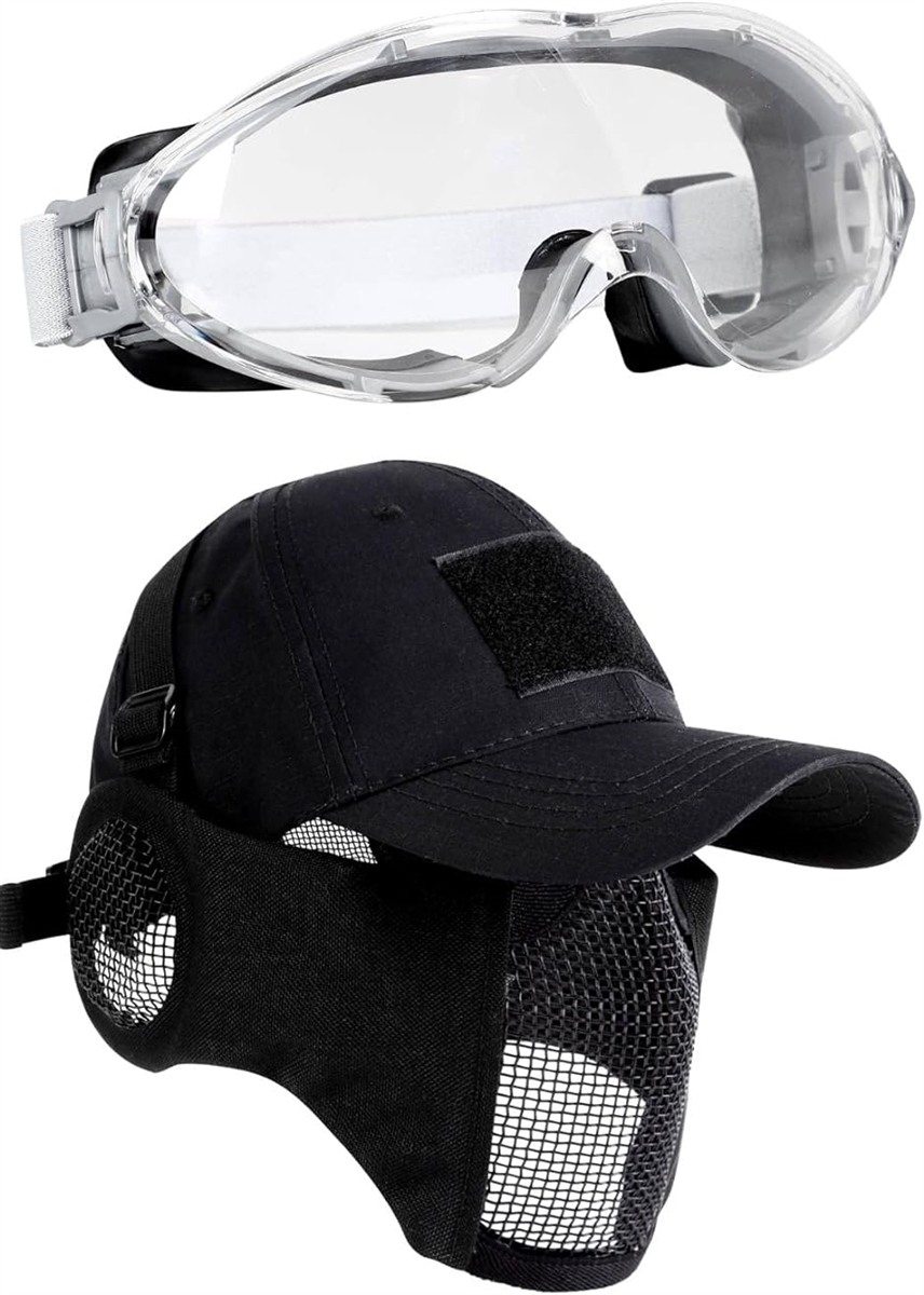 サバゲー マスク ゴーグル 帽子 装備 セット 眼鏡対応 サバイバルゲーム タクティカル( 1.ブラック,  Free)｜zebrand-shop