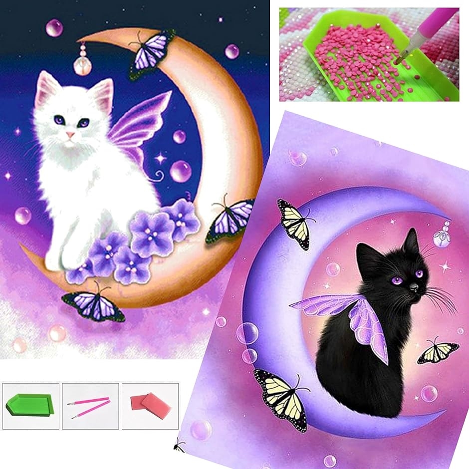 ダイヤモンドアート キット 猫 ダイアモンドビーズ 絵画キット 5D ビーズアート( 猫A・2個セット)｜zebrand-shop