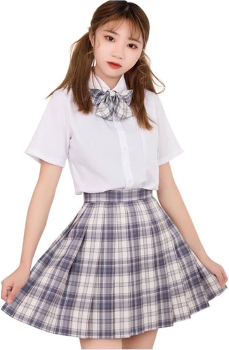 女子高生 学生制服 セーラー服 チェック コスプレ 仮装( グレー/M)