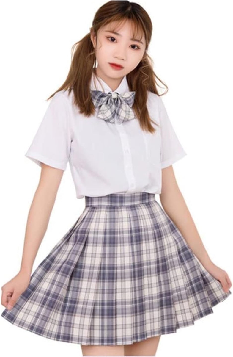 女子高生 学生制服 セーラー服 チェック コスプレ 仮装( グレー/XL)