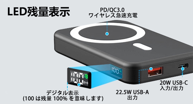 Magsafeモバイルバッテリー マグネット10000mAh 大容量 急速充電