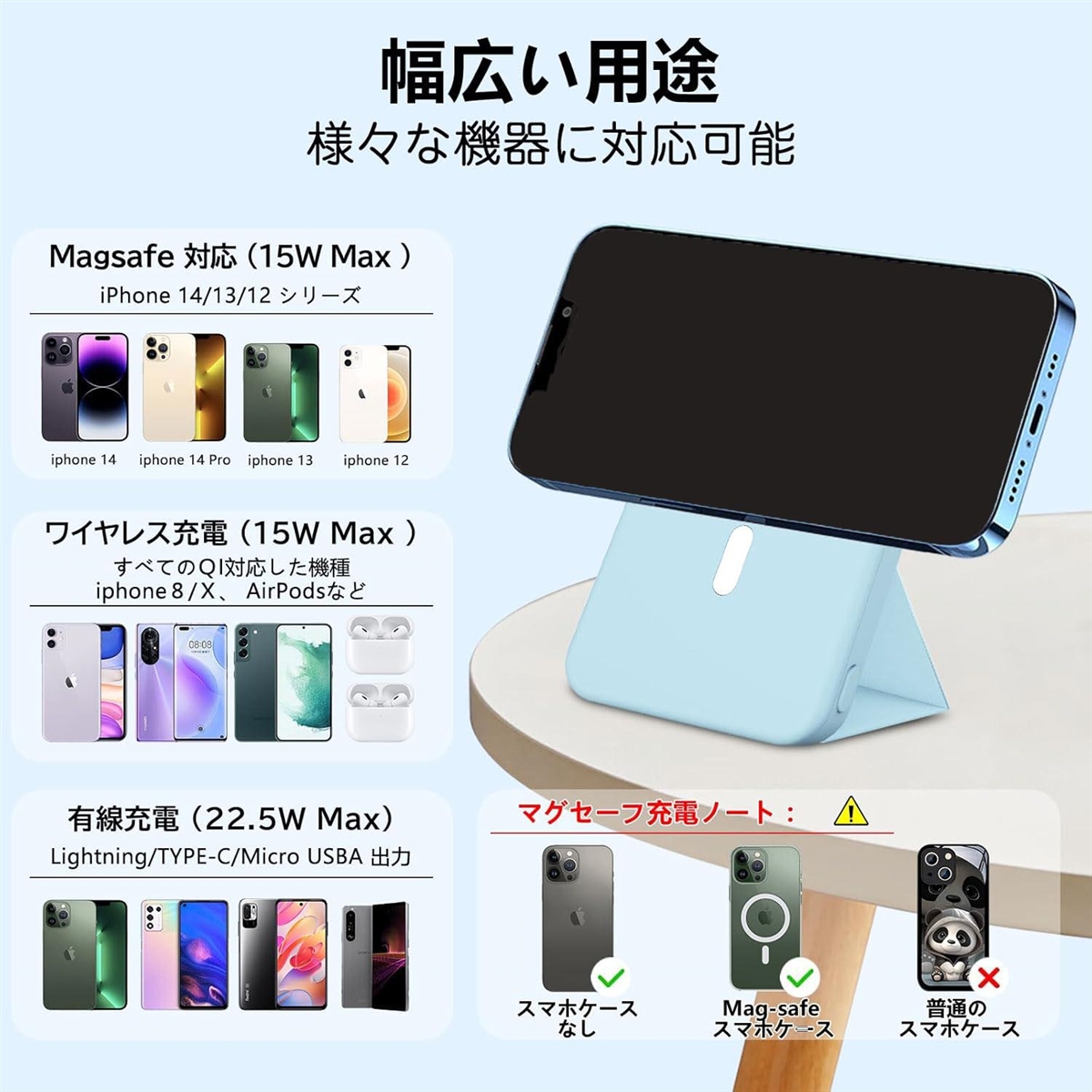 ワイヤレス マグネット式 モバイルバッテリー 10000 mAh 急速充電 マグセーフ対応 Blue MDM( Blue)｜zebrand-shop｜04