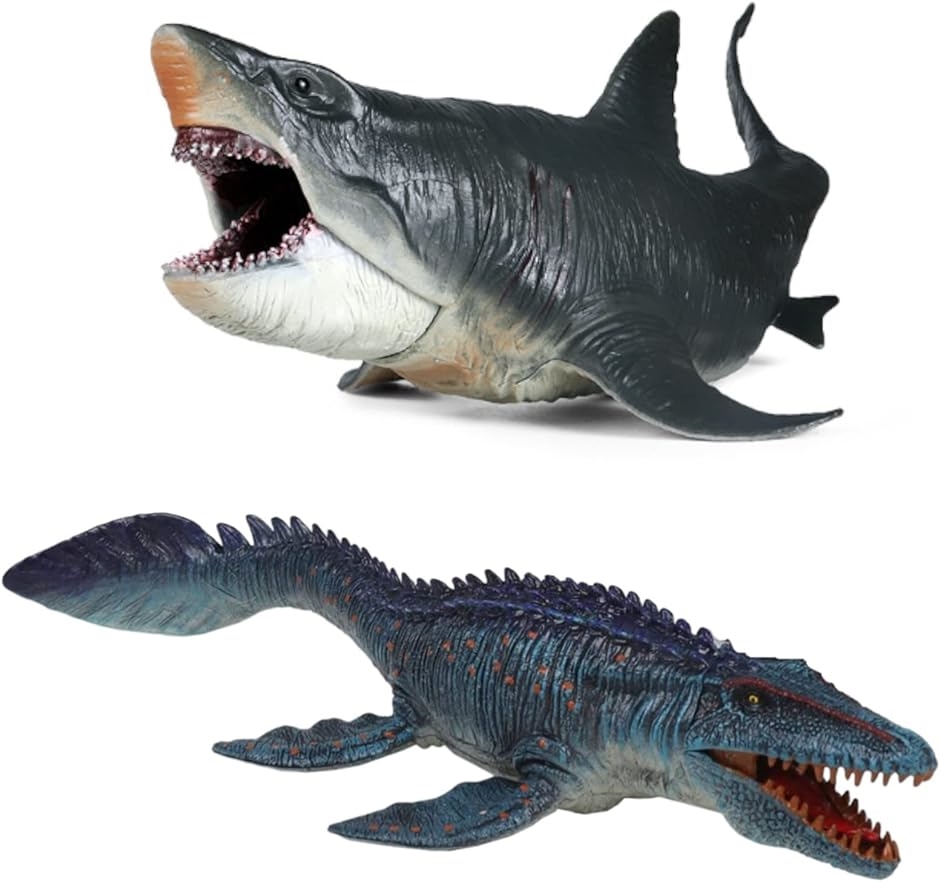 恐竜 フィギュア 海 きょうりゅう おもちゃ サメフィギュア ホオジロザメ ホホジロザメ＋モササウルス｜zebrand-shop
