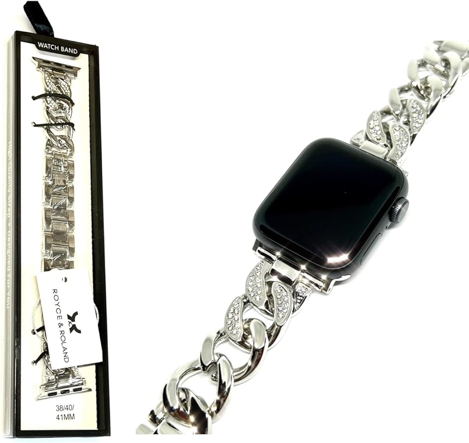 Apple Watch アップルウォッチ チェーン ベルト バンド CZ付き( シルバー,  42/44/45mm)｜zebrand-shop