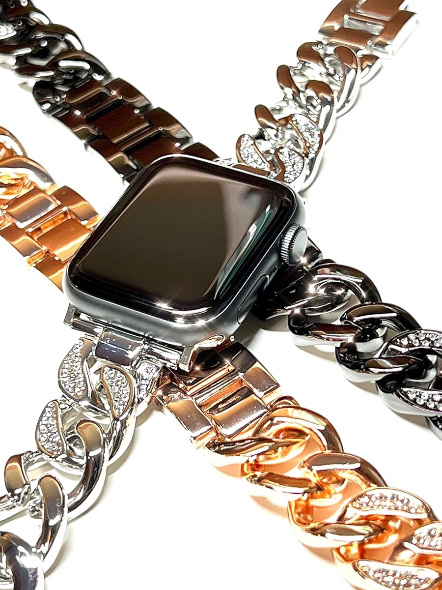 Apple Watch アップルウォッチ チェーン ベルト バンド CZ付き( シルバー,  42/44/45mm)｜zebrand-shop｜06
