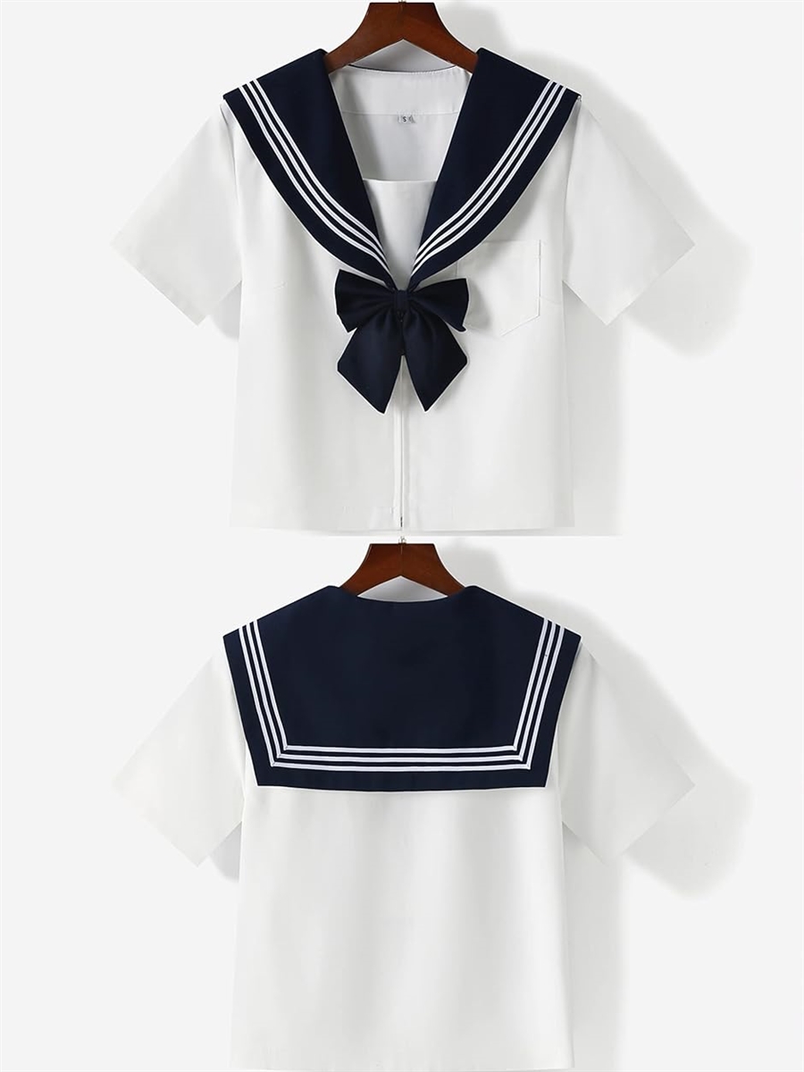セーラー服 半袖 シャツ スカート 蝶結び付き 3点セット MDM( ホワイト,  S)｜zebrand-shop｜03