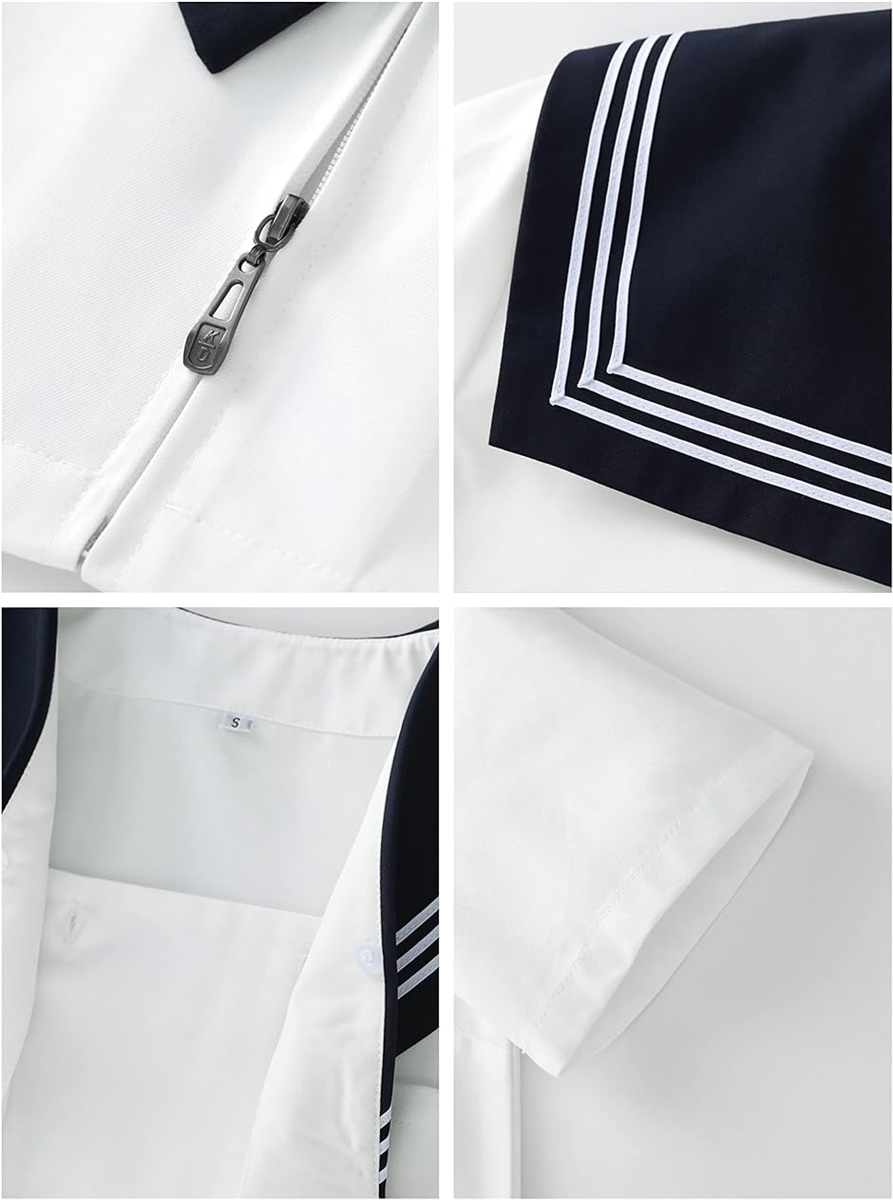 セーラー服 半袖 シャツ スカート 蝶結び付き 3点セット MDM( ホワイト,  S)｜zebrand-shop｜07