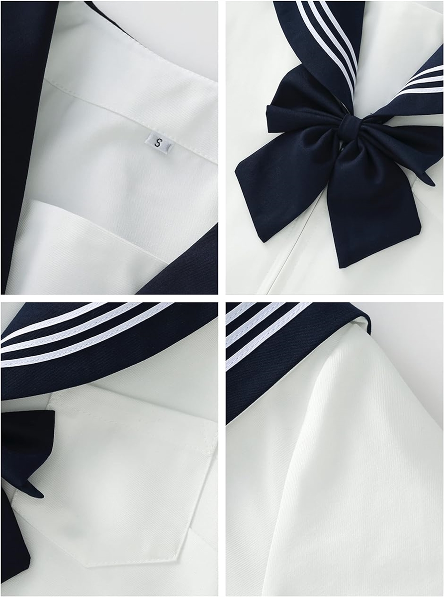 セーラー服 半袖 シャツ スカート 蝶結び付き 3点セット MDM( ホワイト,  S)｜zebrand-shop｜08