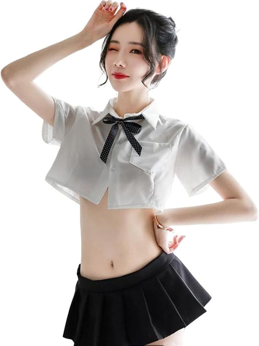制服 セクシー コスプレ 半袖 女子高生 学生服 女子高校生 JK 衣装 仮装 コスチューム 風船２個付き (ホワイト)