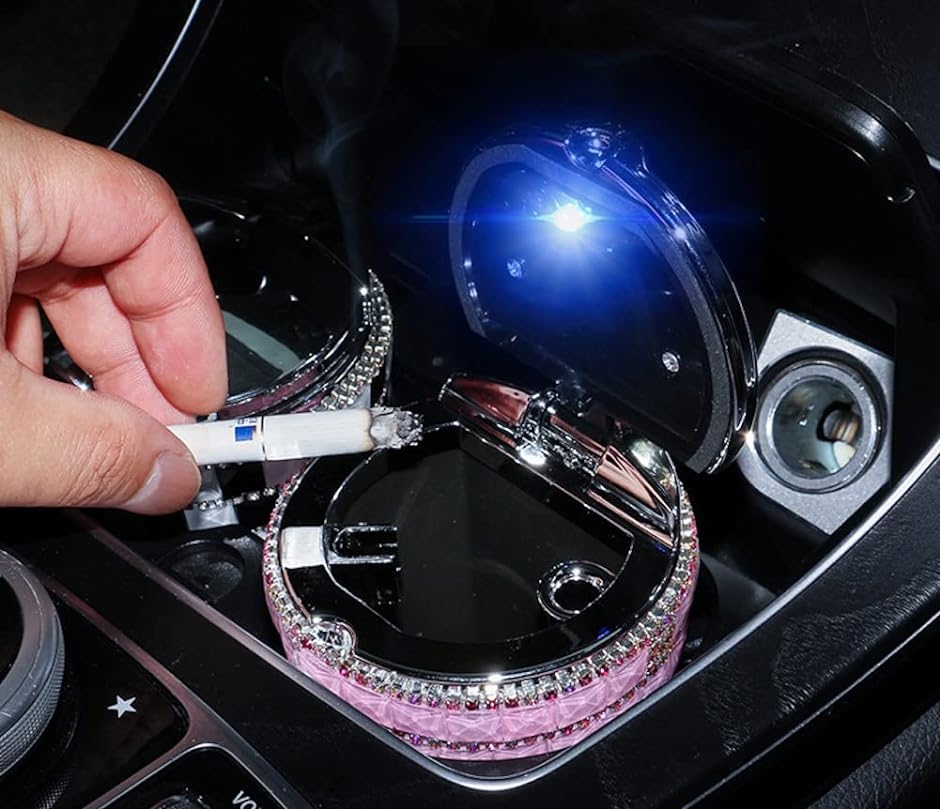 車用 灰皿 自動LED照明付き ドリンクホルダー型( I/ピンク) : ゼ