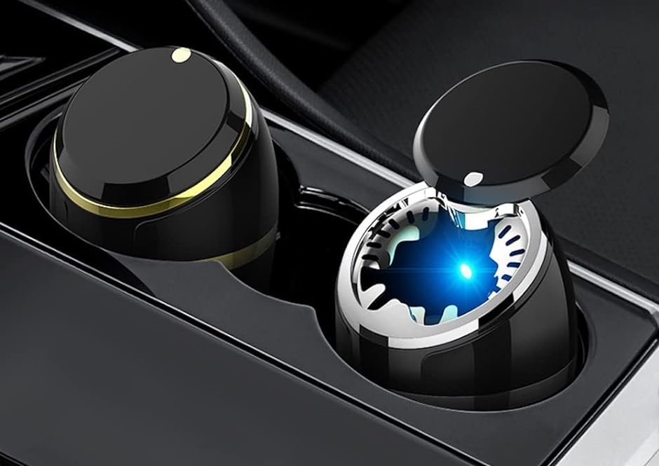 車用 灰皿 自動LED照明付き ワンプッシュ ドリンクホルダー型( D/シルバー,  7.5x11.8cm)｜zebrand-shop｜02