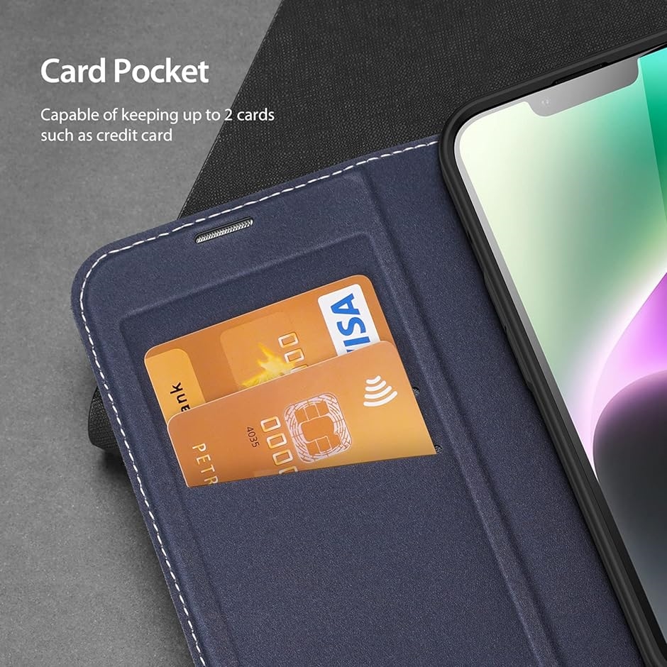 iPhoneケース PUレザー カード収納 スタンド機能 14 財布型 指紋防止 スマホケース / MDM( ブルー,  iPhone 14)｜zebrand-shop｜03