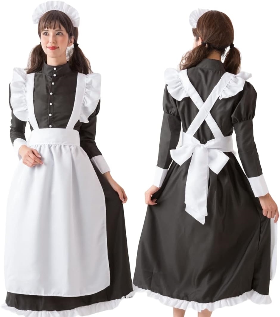 メイド服 コスプレ エプロン 英国風 上品 ロングスカート コスチューム( ブラック,  3XL)