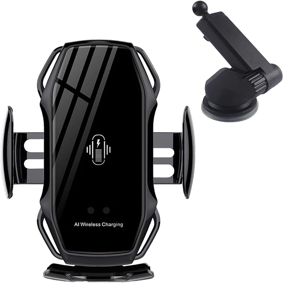 スマホホルダー スタンド アーム 車 自動開閉 ワイヤレス 10W 7.5W 充電 Qi 自由調節 吸盤 伸縮( Black)｜zebrand-shop