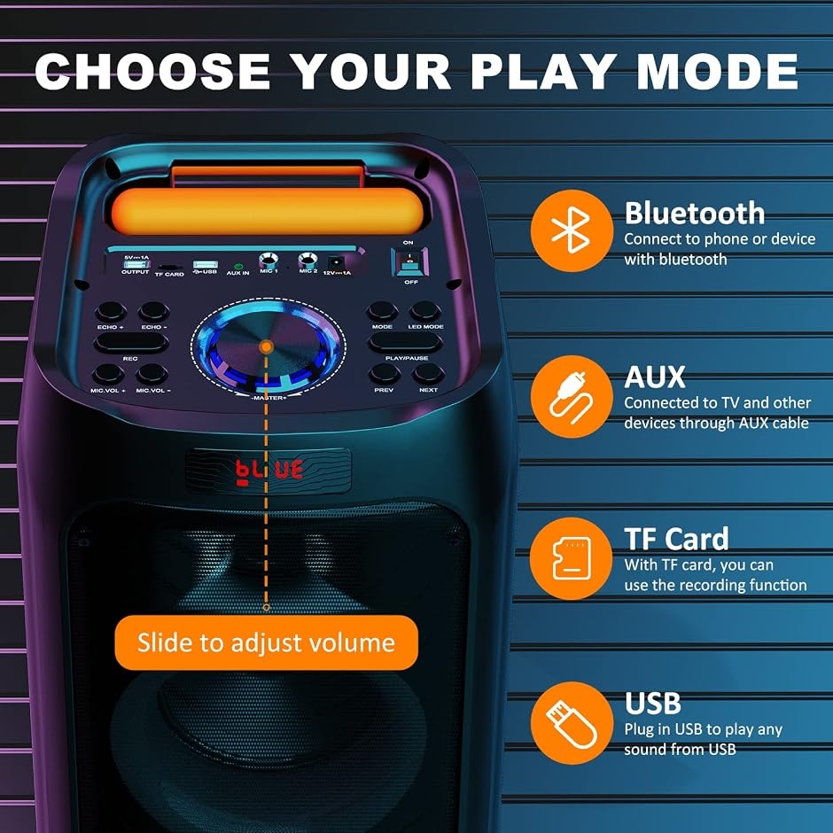 カラオケスピーカー ワイヤレスマイク2本 Bluetooth対応 ワイヤレスマイク スピーカーセット マイク二本付き 低音強化機能搭載