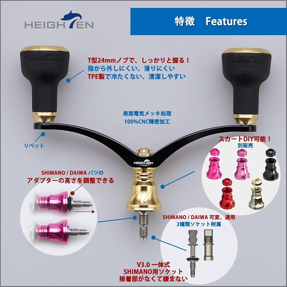 98mm リール ハンドル シマノ SHIMANO ダイワ DAIWA 通用 スピニングリール TPE MDM(ブラック&ゴールド) : ゼブ ...