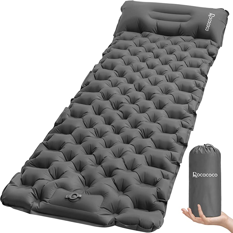 10cm厚さ エアーマット エアマット キャンプマット 足踏み式 枕付き折畳み式 40Dナイロン+TPU生地 キャンプ用品( Gray)｜zebrand-shop
