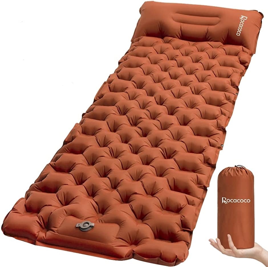 10cm厚さ エアーマット エアマット キャンプマット 足踏み式 枕付き折畳み式 40Dナイロン+TPU生地( Orange)｜zebrand-shop