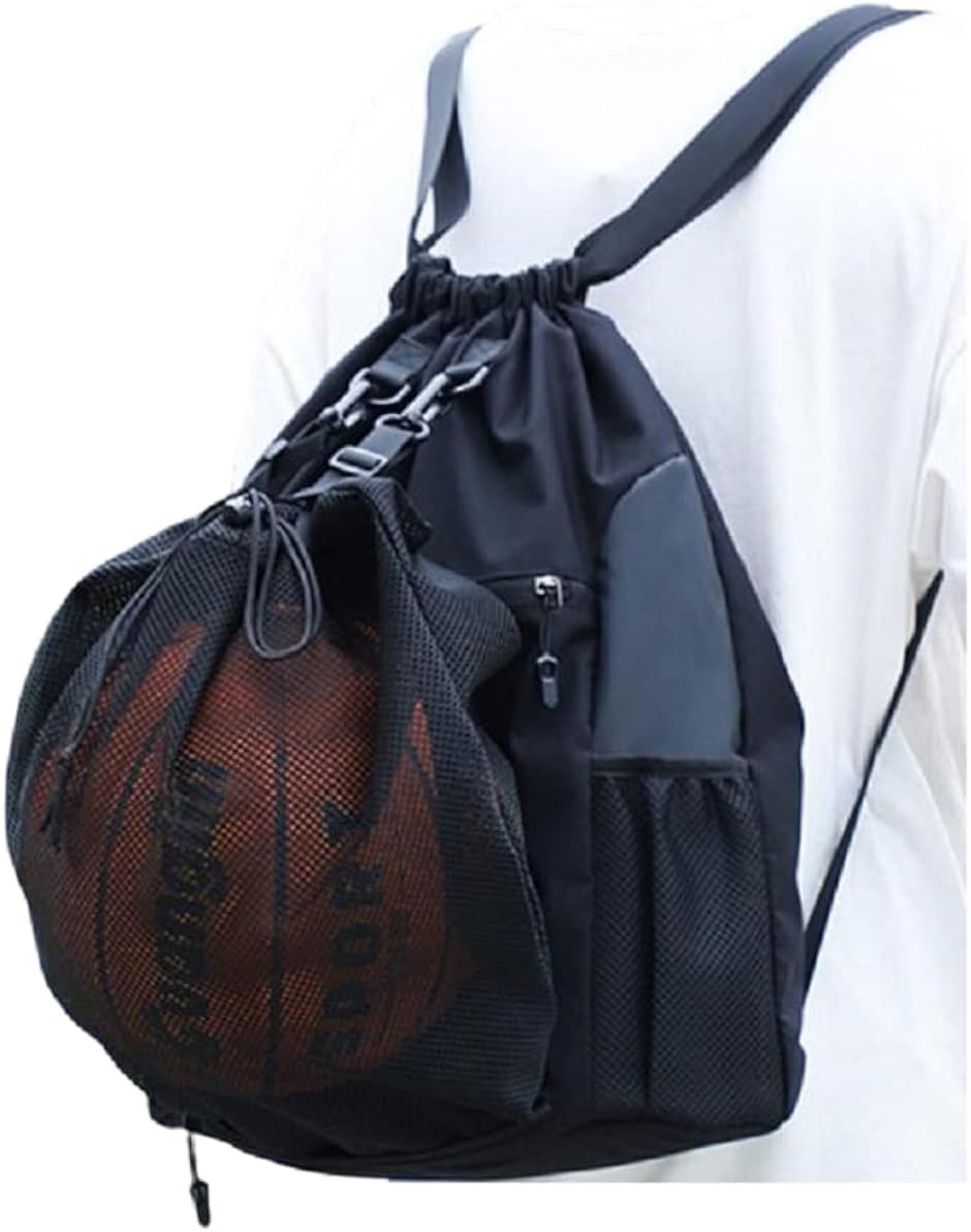 バスケット ボール バッグ リュック ボールバッグ サッカー ポケット 軽量 メッシュ( ブラック,  ワンサイズ)