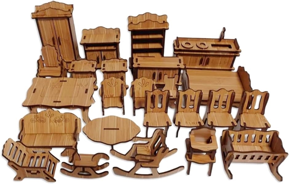 木製 ミニチュア家具 ドールハウス 組み立て キット 工具不要 おままごと 小さい家具( ブラウン)