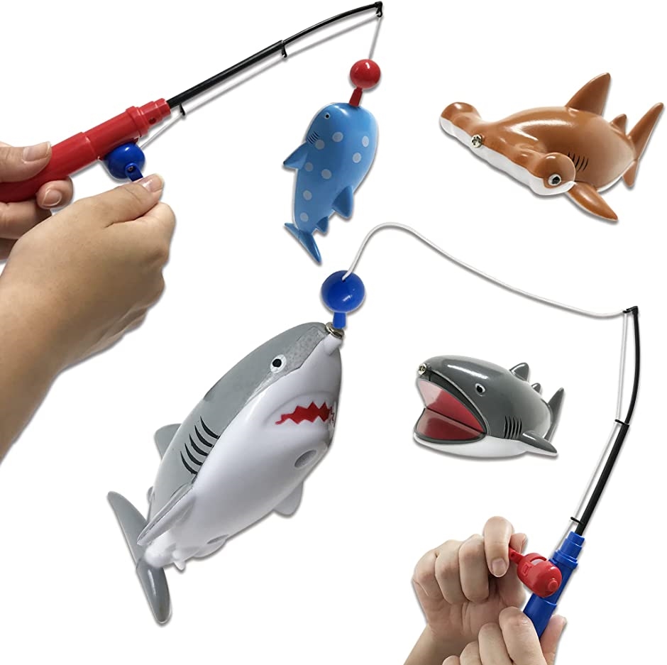 サメ釣り勝負。 魚釣り ゲーム おもちゃ フィッシング マグネット お風呂 プール 水遊び 子供用( 竿2本xサメ8匹)｜zebrand-shop