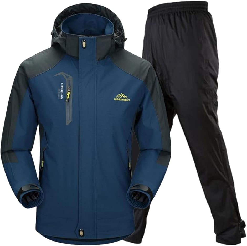 アウトドア ジャケット レインスーツ 上下セット 登山服 雨具 カッパ レインコート (1.ネイビー (防水レインパンツ),  3XL)