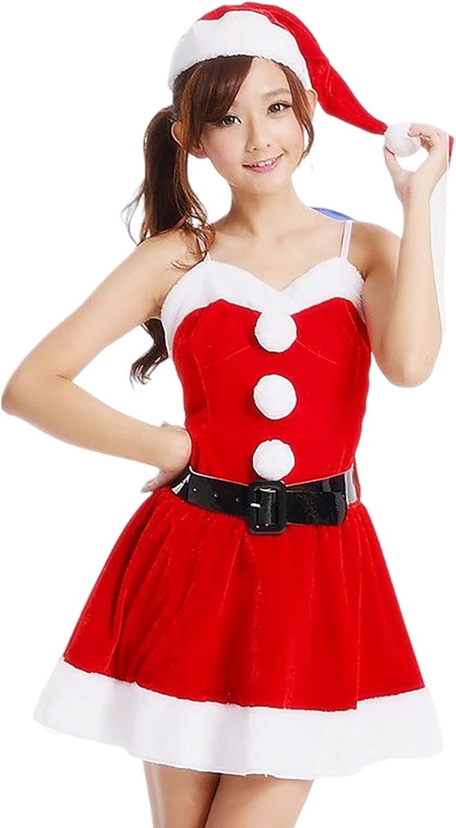 morytrade サンタ コスプレ ワンピース 帽子 ベルト クリスマス 仮装 衣装(ワンピースF)