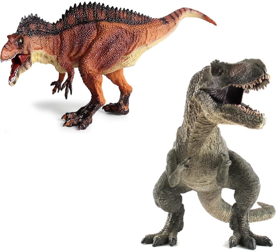 恐竜 おもちゃ ティラノサウルス フィギュア スピノサウルス 人形 6+ 緑Tレックス＋茶スピノサウルス