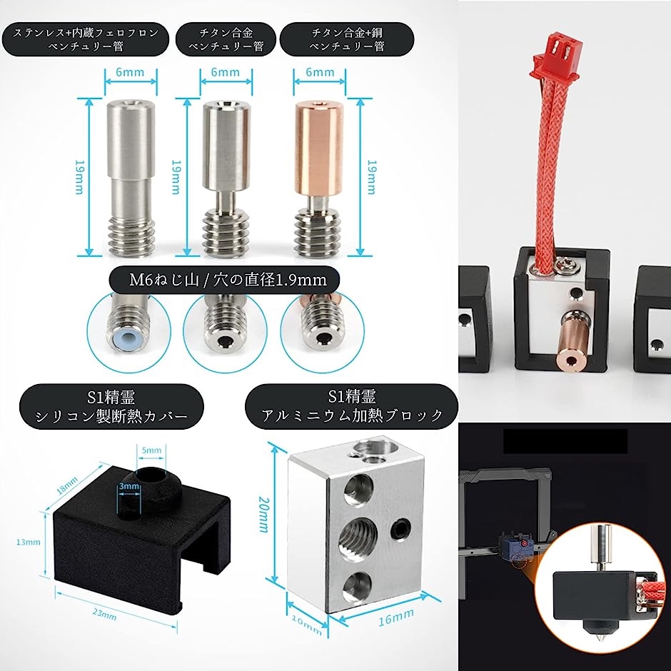 3Dプリンター Ender-3 S1 ヒートブロックキット ホットエンド