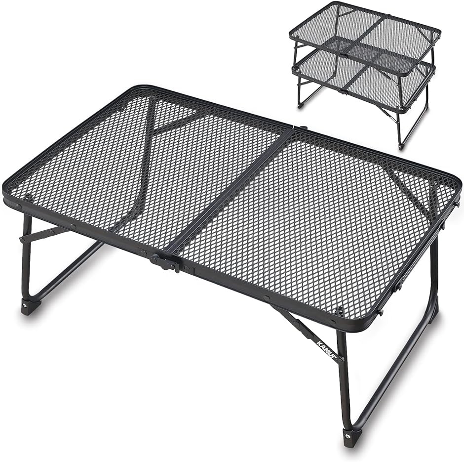 フィールド グラウンド ラック メッシュ テーブル 軽量 折りたたみ式 コンパクト 積み重ね可能( ブラック,  ミディアムサイズ)｜zebrand-shop
