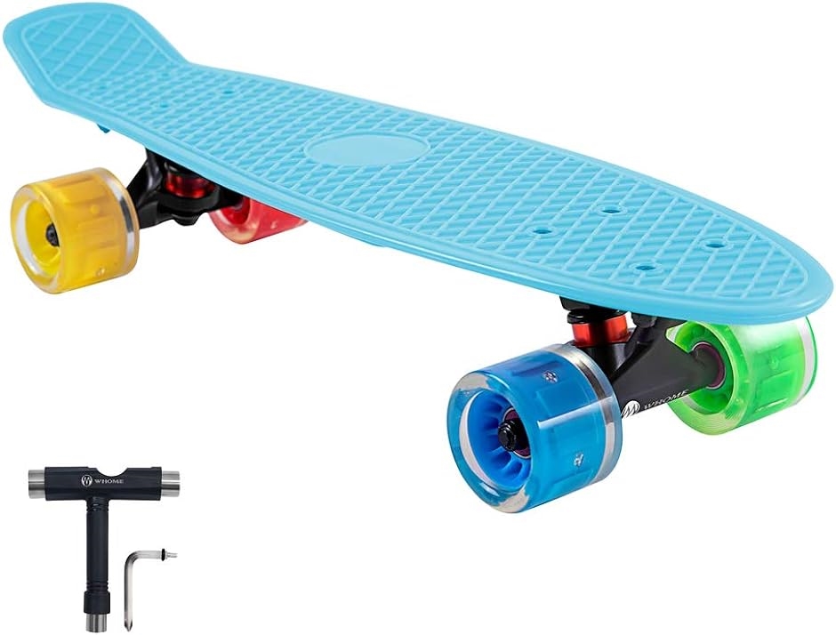 スケートボード 子供用 22インチ クルーザー スケボー 60x45mm 第5世代 LEDライト付きホイール MDM( ブルー)