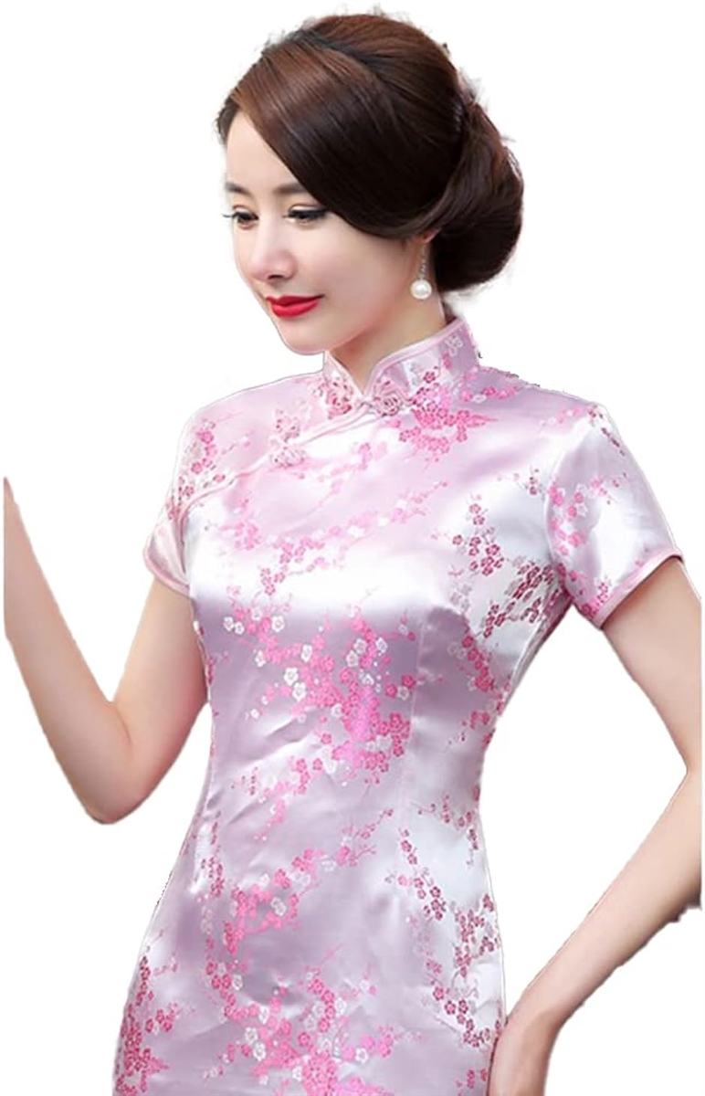 コスプレ チャイナドレス チャイナ服 半袖 ロング XLサイズ( ピンク,  XL)