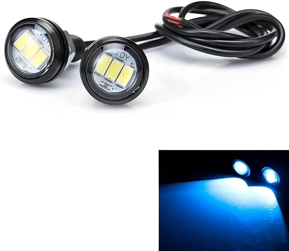 バイク ミラーマウント ペア 3チップ ランプ 2個セット 12V イーグル アイ LED( ブルー)｜zebrand-shop