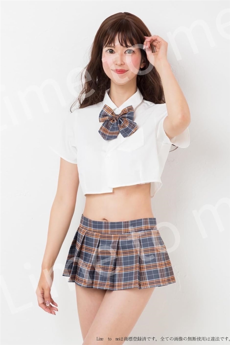 女子高生 コスプレ Tショーツつき コスチューム 半袖 チェック リボン ミニスカート( オレンジ)