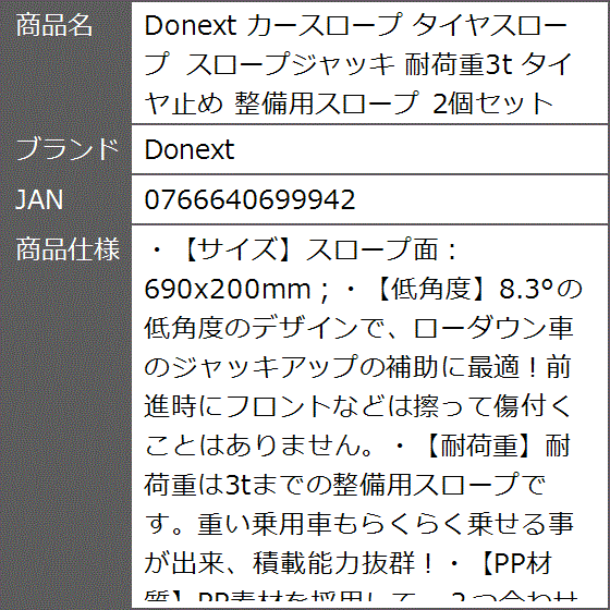 カースロープ タイヤスロープ スロープジャッキ 耐荷重3t タイヤ止め