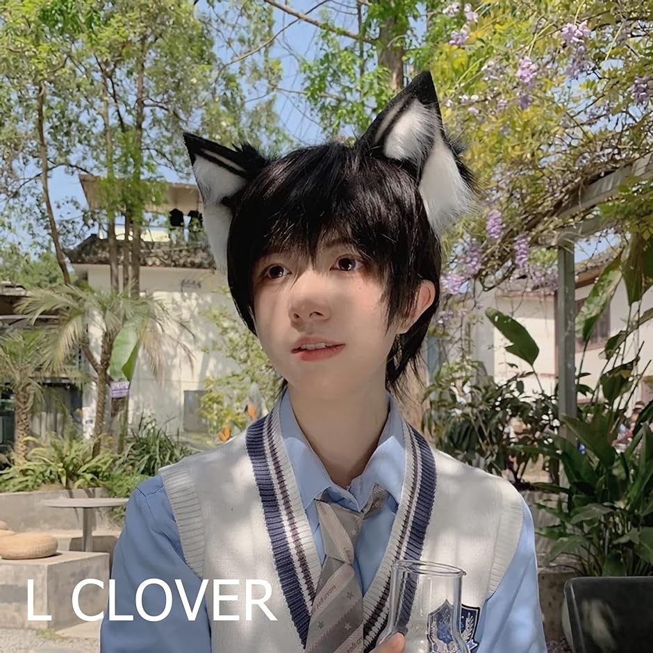 L CLOVER 猫耳 きつね耳 カチューシャ コスプレ 仮装 変装 黒(ブラック, L)｜zebrand-shop｜06