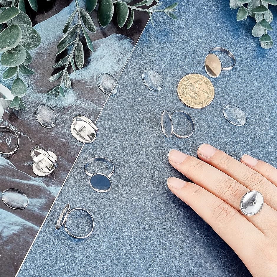 20個 2スタイル 指輪ベゼル ミール皿 リング 楕円形 台座 指輪作り( ステンレス色-2スタイル-20個,  トレイ18.5mm)｜zebrand-shop｜02