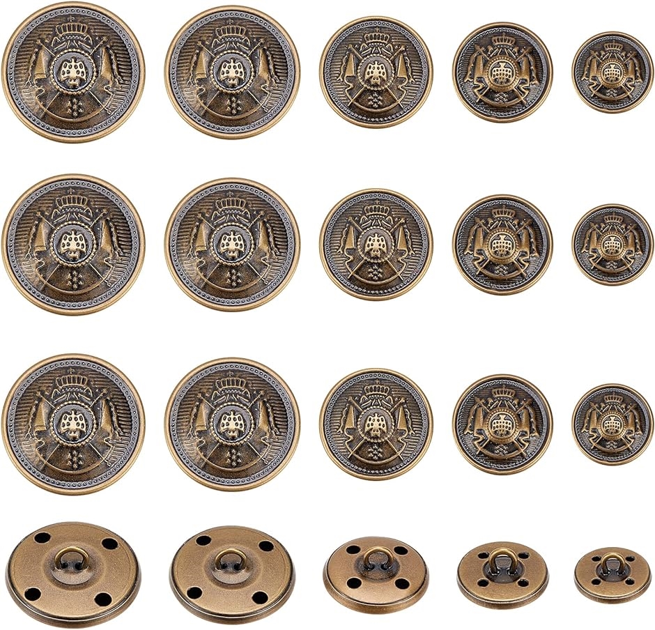 50点 ボタン メタルボタン 5サイズ 円型( アンティークブロンズ)｜zebrand-shop