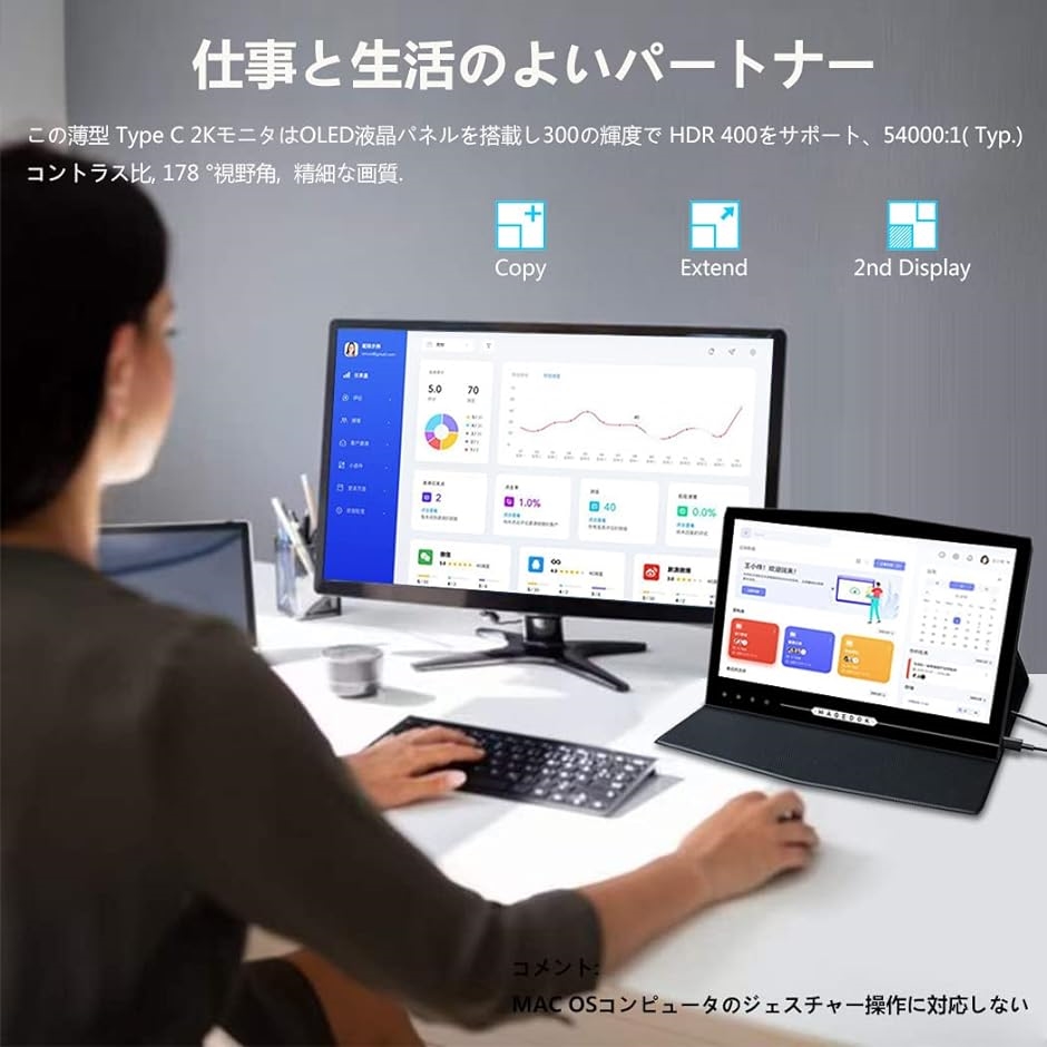 2K 有機elモバイルモニター タッチ Eleduino 13.3インチ OLED