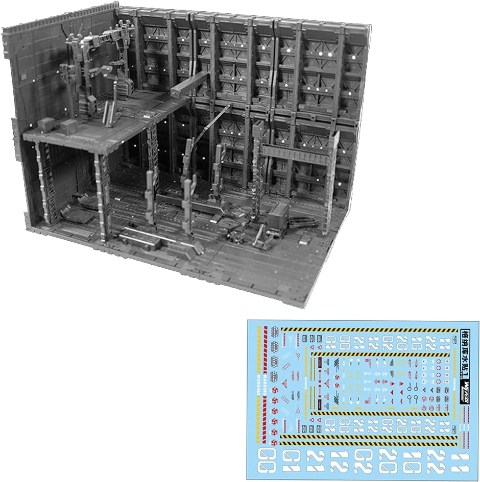 プラモデル ジオラマベース 格納庫 アクションベース ガンプラ( Type 37，  一部二階建て、幅45x奥行き30x高さ30cm)