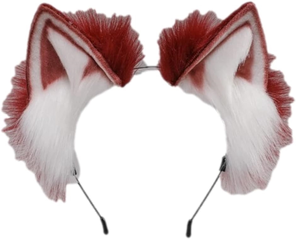 猫耳 カチューシャ ヘッドドレス ねこみみ コスプレ 髪飾り 赤x白( レッド/ホワイト)