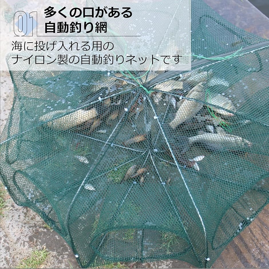 魚 網 仕掛け かご 漁具 折りたたみ可能 ネット 一網打尽 8穴｜zebrand-shop｜03
